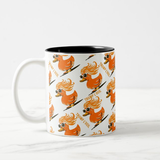 Trump l'oeil Orange wig Duck Two-Tone Coffee Mug (Left)