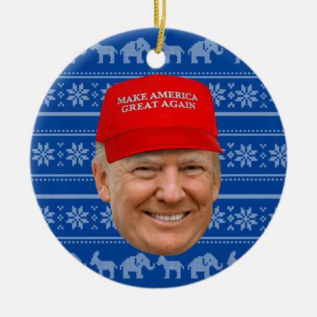 TRUMP MAGA Christmas Ceramic Ornament (Front)