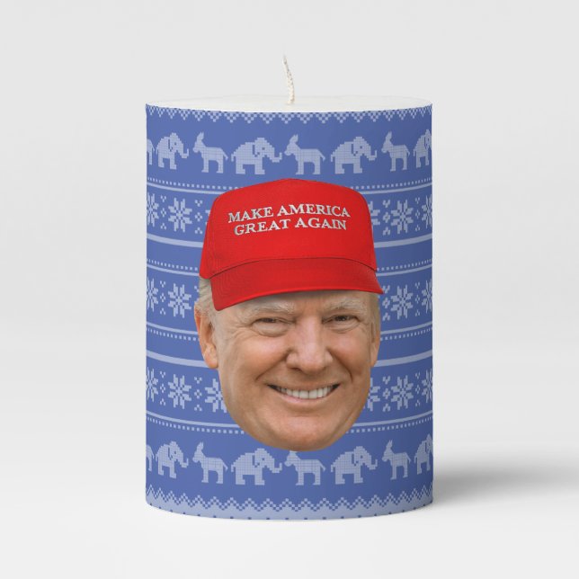 TRUMP MAGA Christmas Pillar Candle (Front)