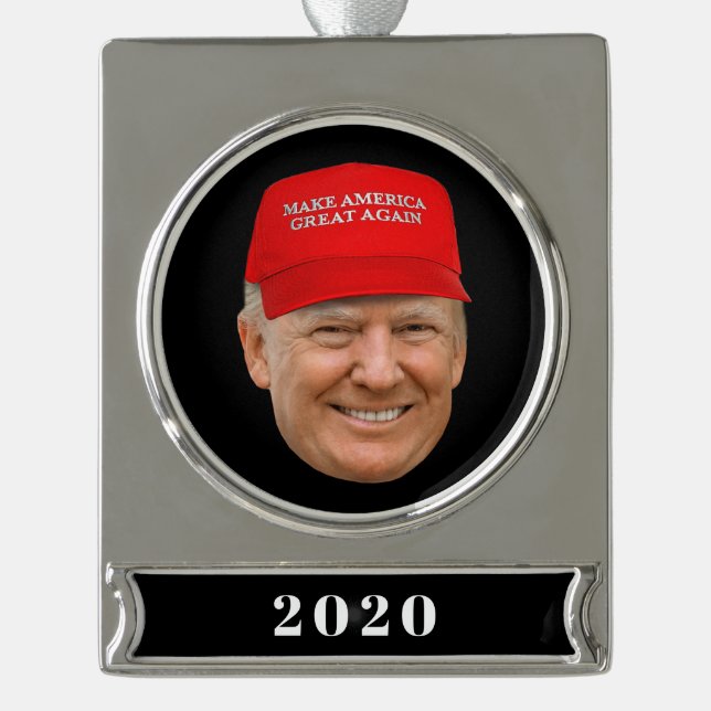 TRUMP MAGA Christmas Silver Plated Banner Ornament (Front)