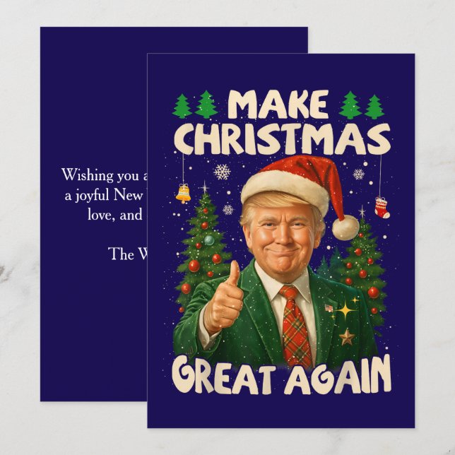 Trump Make Christmas Great Again Dark Blue Holiday Card (Front/Back)
