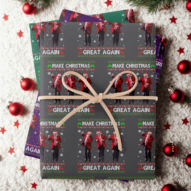 Trump Make Christmas Great Again Trump Santa Dance Wrapping Paper Sheets (Creator Uploaded)