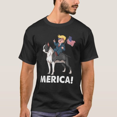 Trump Merica Boston Terrier Dog American Hero 4Th T_Shirt