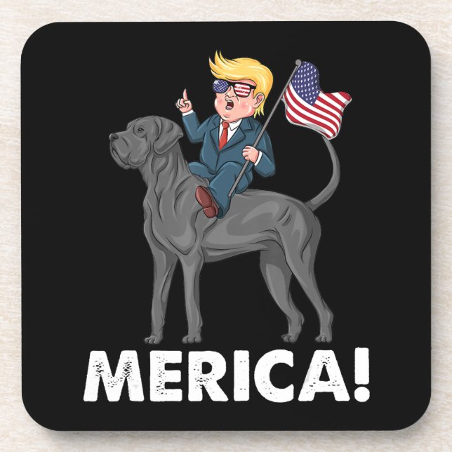 Trump Merica Great Dane Dog American Hero 4th Beverage Coaster (Front)