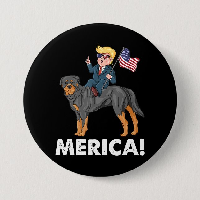 Trump Merica Rottweiler Dog American Hero Button (Front)