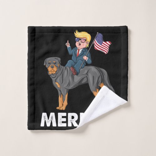 Trump Merica Rottweiler Dog American Hero Wash Cloth