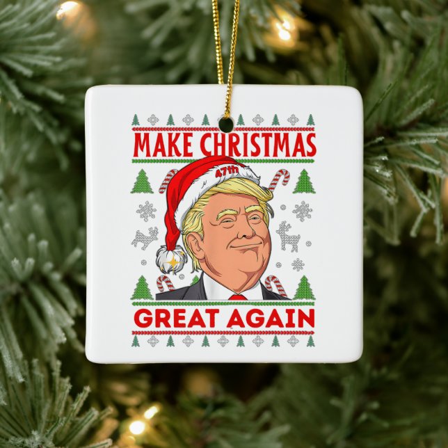 Trump Merry Christmas, Donald Trump Ceramic Ornament (Tree)