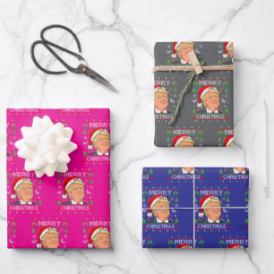 Trump Merry Christmas Ugly Xmas Gift Wrapping Paper Sheets
