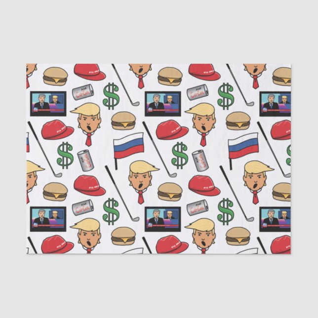 Trump, Money, Burgers, Golf, Russia and Fake News Tissue Paper (Front)