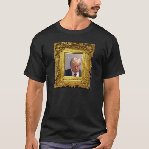 Trump Mug Shot in Gold Frame T_shirt