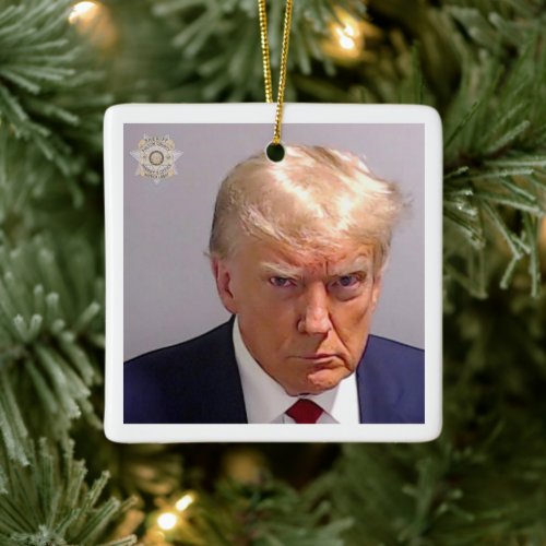 Trump Mugshot Ceramic Ornament