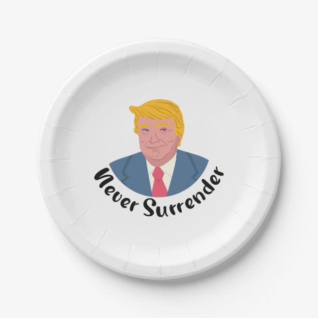 Trump Mugshot Never Surrender  Paper Plates (Front)