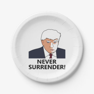 Trump Never Surrender Mug Shot Paper Plates