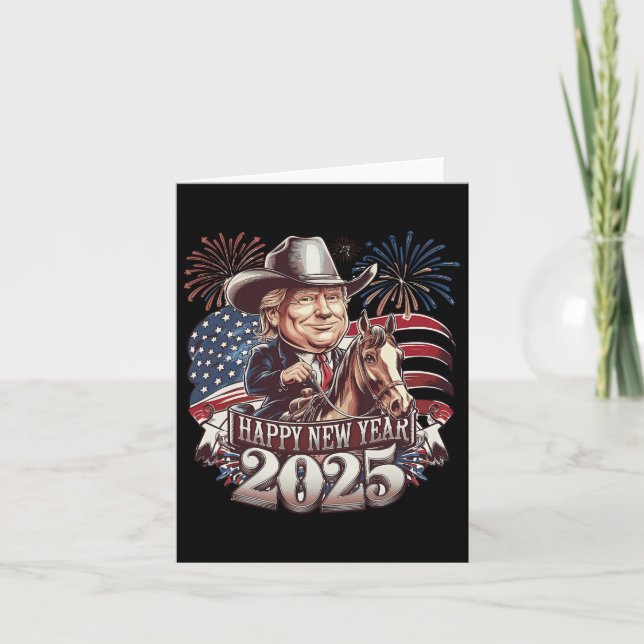 Trump New Year 2025 Patriotic Horse Trump American Card (Front)