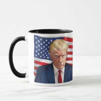 Trump Official Mug Shot With American Flag by Eloquents at Zazzle