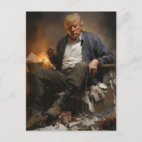 Trump on a Pile of Flaming Trash Postcard