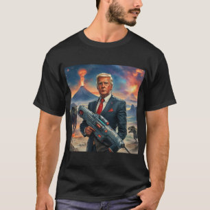 Trump on Alien Planet Dinosaurs Laser Gun Volcano T-Shirt