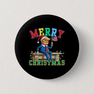 Trump On Shelf Funny Merry Christmas Elf Family Ma Button
