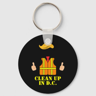 Trump Orange Vest Clean Up In D C Funny Garbyge Tr Keychain