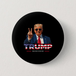 Trump Peace Sign Hand Usa Flag Trump 2024 Button