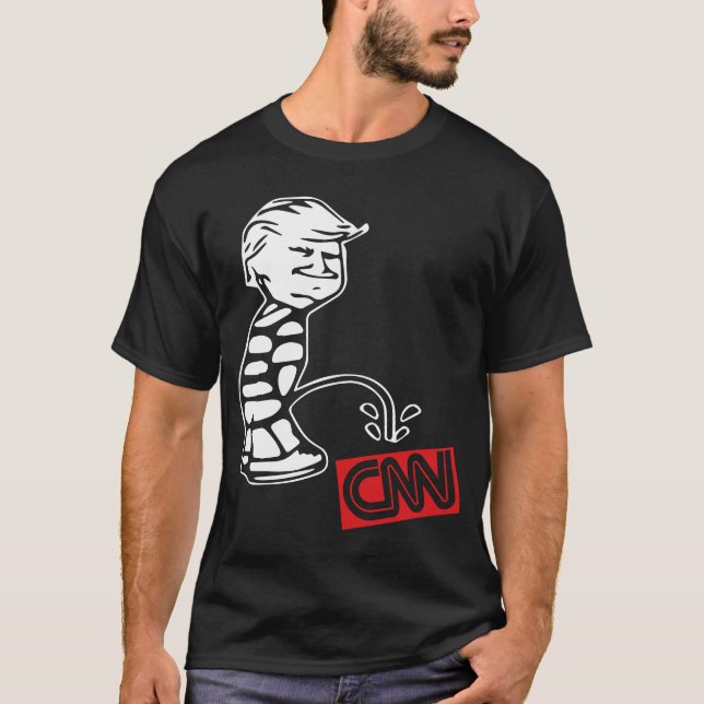 Trump Pee On CNN Funny Tabloid Fake News Anti Medi T-Shirt (Front)