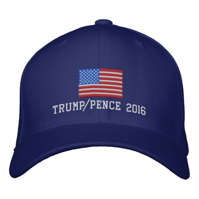 Trump Pence 2016, American Flag Embroidered Baseball Cap (Front)