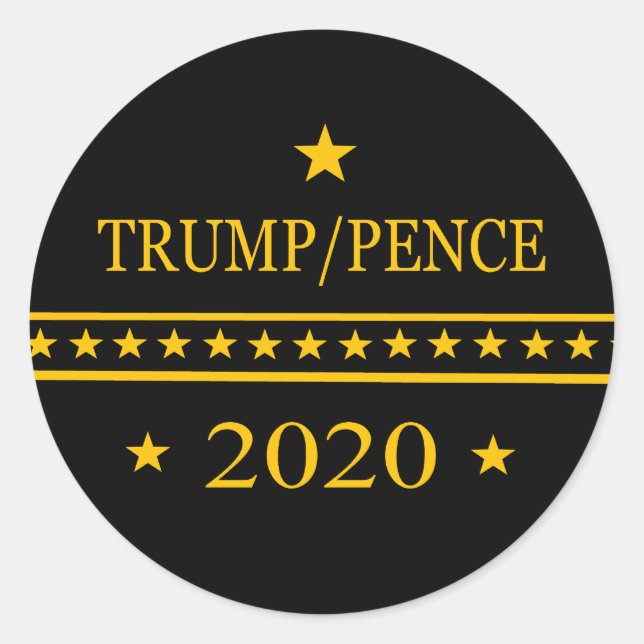 Trump Pence 2020 Gold Print Classic Round Sticker (Front)