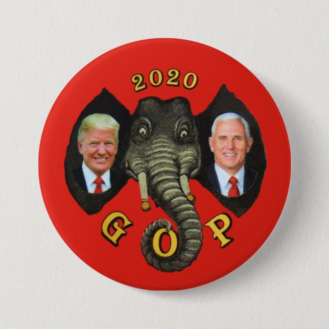 Trump Pence 2020 GOP Elephant Button (Front)