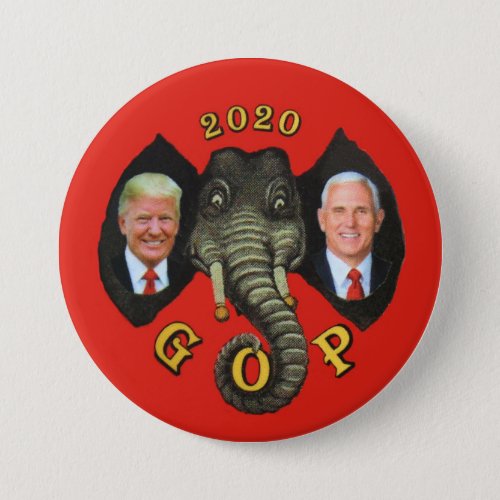 Trump Pence 2020 GOP Elephant Button
