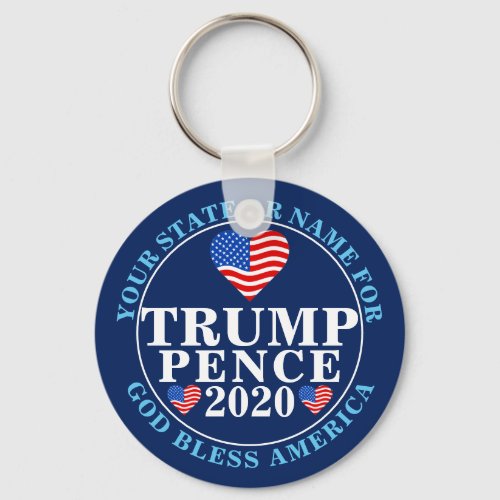 Trump Pence 2020 Hearts Add Your Name Or State Keychain
