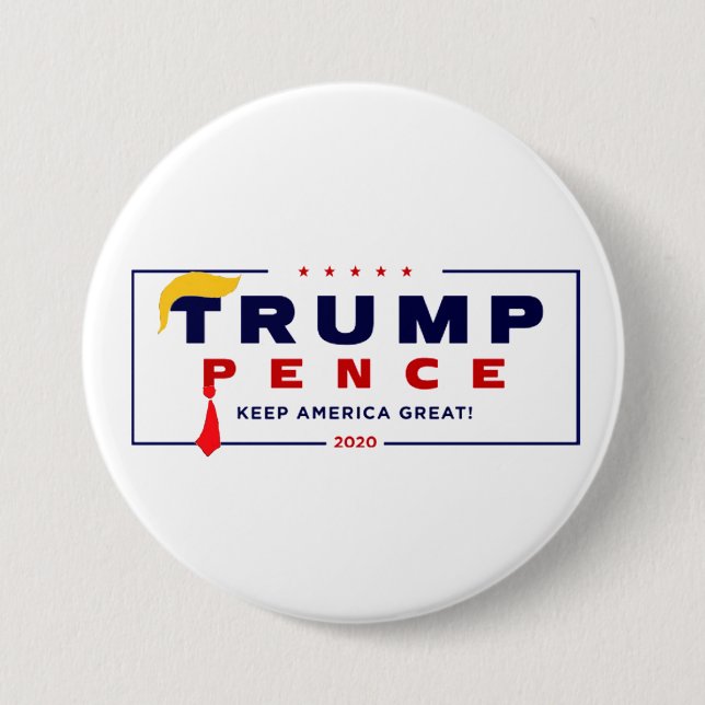 Trump Pence 2020 Red Tie Yellow Hair Button (Front)