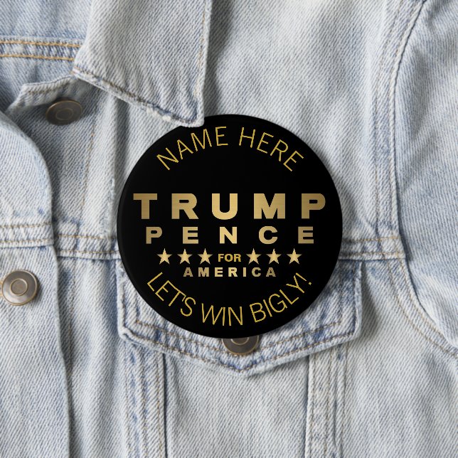 Trump Pence Gold Tone Lets Win Bigly Trump Humor Button (In Situ)