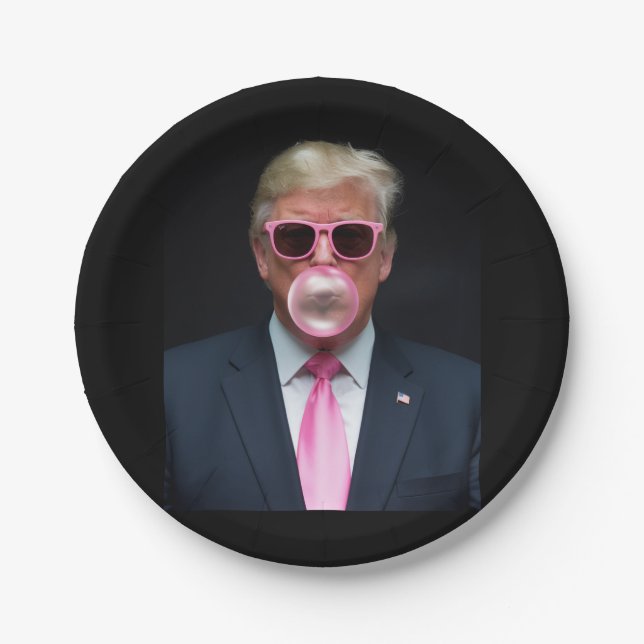 Trump Pink Bubble Gum President 47 USA Paper Plates (Front)