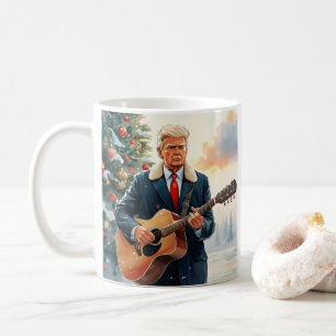Trump playing Acoustic Guitar by Christmas Tree Coffee Mug