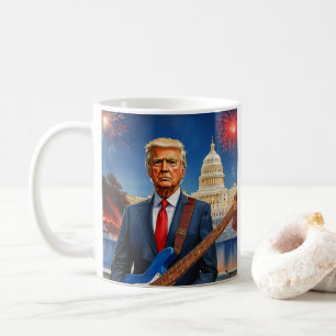 Trump Playing Electric Bass US Capitol Fireworks Coffee Mug