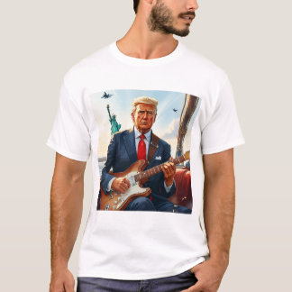 Trump Playing Electric Guitar at Statue of Liberty T-Shirt