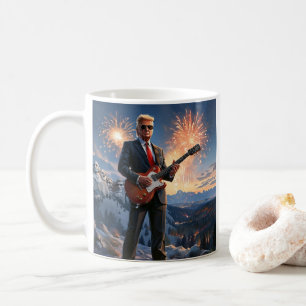 Trump Playing Electric Guitar Mount Rushmore MAGA Coffee Mug