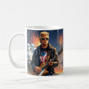 Trump Playing Electric Guitar Mount Rushmore MAGA Coffee Mug