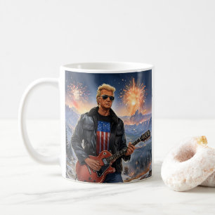 Trump Playing Electric Guitar Mount Rushmore MAGA Coffee Mug
