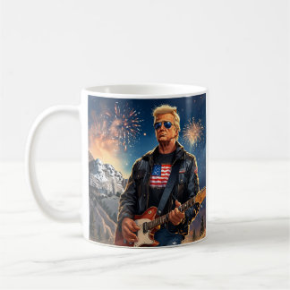Trump Playing Electric Guitar Mount Rushmore MAGA Coffee Mug