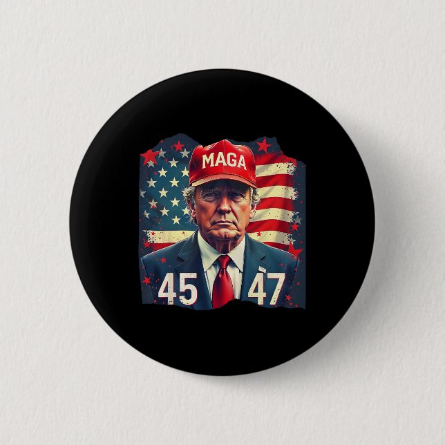 Trump President 45-47 Mega Us Flag  Button (Front)