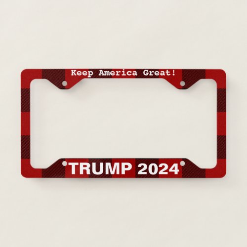 Trump reelection 2024 buffalo plaid license plate frame