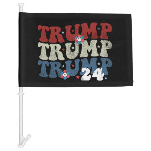 Trump Retro Groovy Flower 24 2024 Election Car Flag