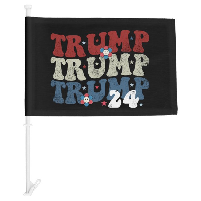 Trump Retro Groovy Flower 24 2024 Election Car Flag (Front)