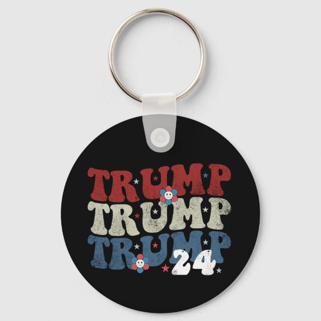 Trump Retro Groovy Flower 24 2024 Election Keychain (Front)