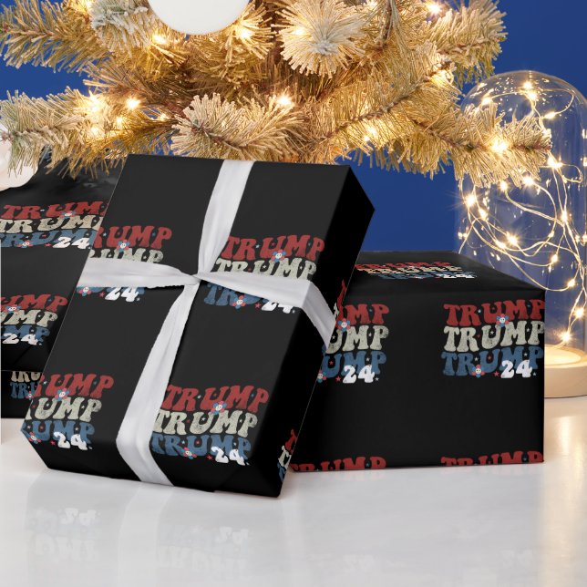 Trump Retro Groovy Flower 24 2024 Election Wrapping Paper (Holidays)