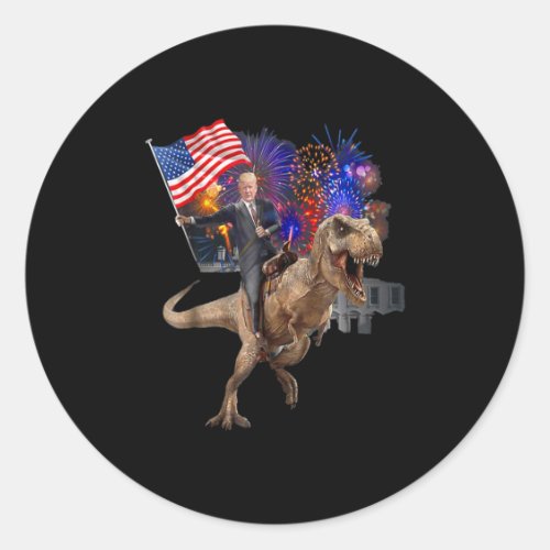 Trump Riding A Dinosaur T-rex Suppor Trump Classic Round Sticker
