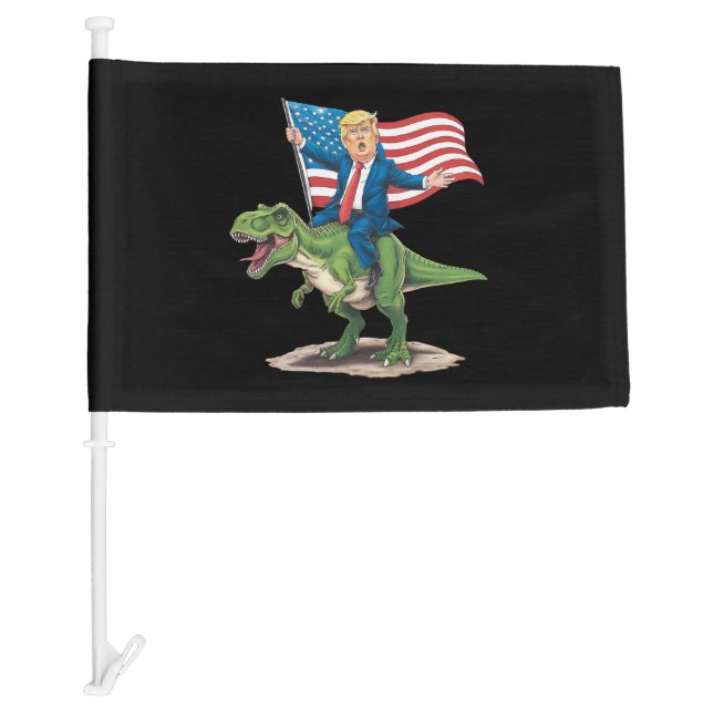 Trump Riding Dinosaur T Rex USA American Flag (Front)