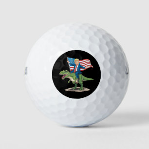 Trump Riding Dinosaur T Rex USA American Flag Golf Balls