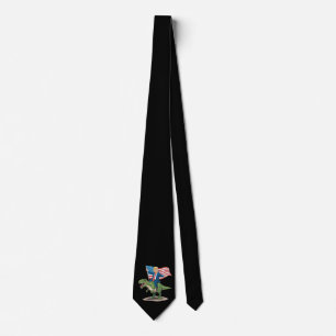 Trump Riding Dinosaur T Rex USA American Flag Neck Tie